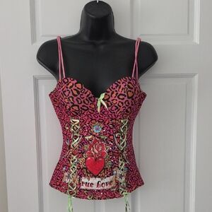 Pink Leopard Print Lace-Up Cami Top